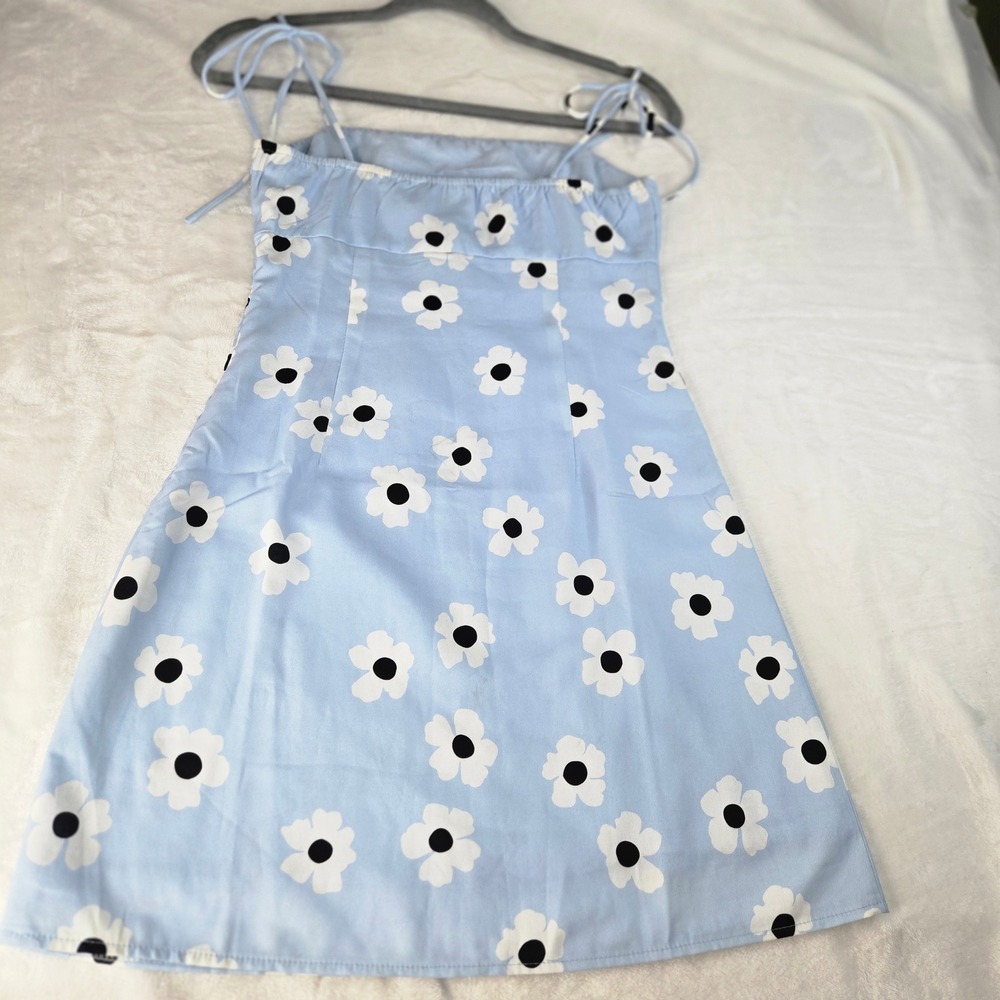 Princess Polly Dare Mini Dress Baby Blue Floral Daisy Print US 2 Sleeveless Tie